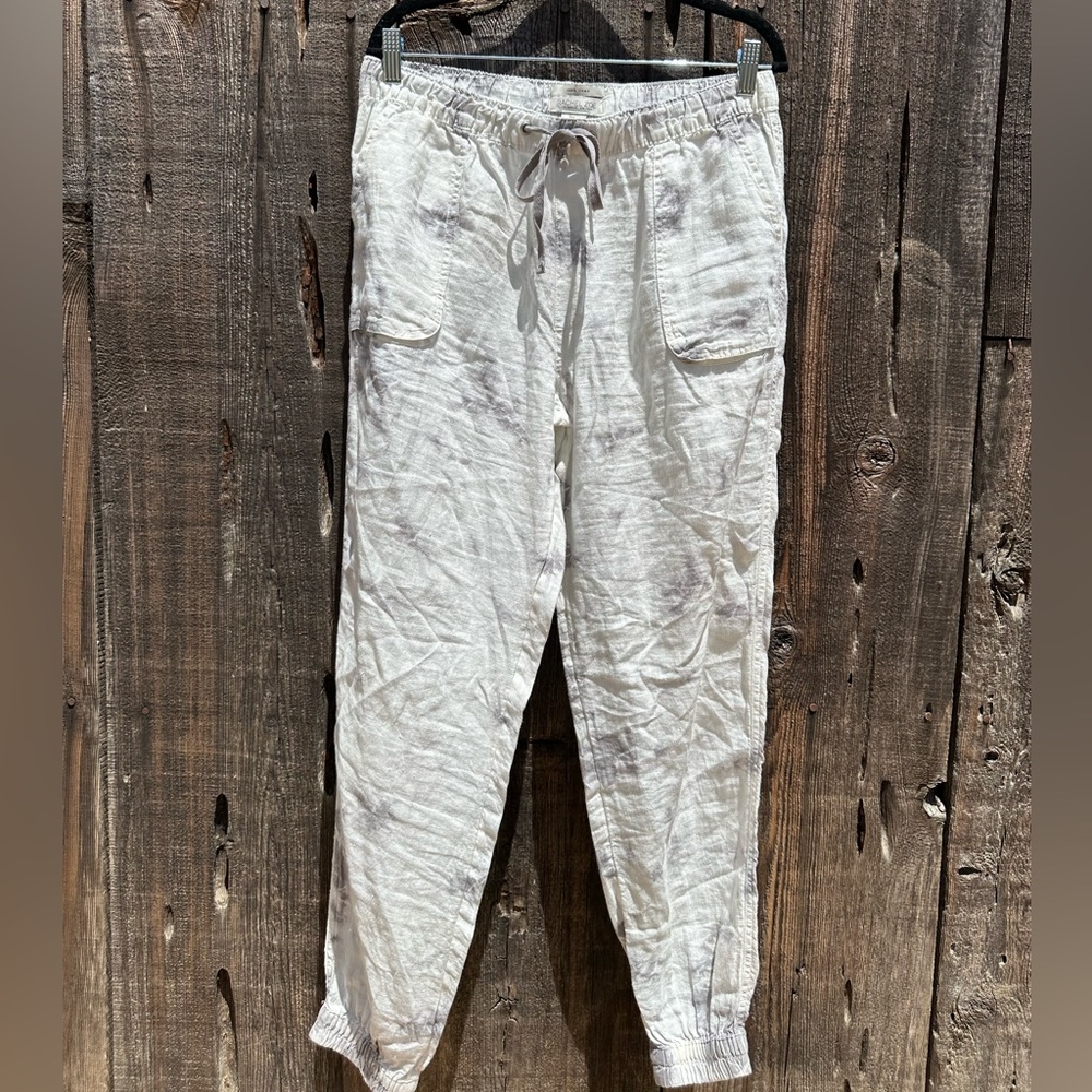 Rachel Zoe White & Gray 100% Linen Tie Dye Comfy Beach Pants